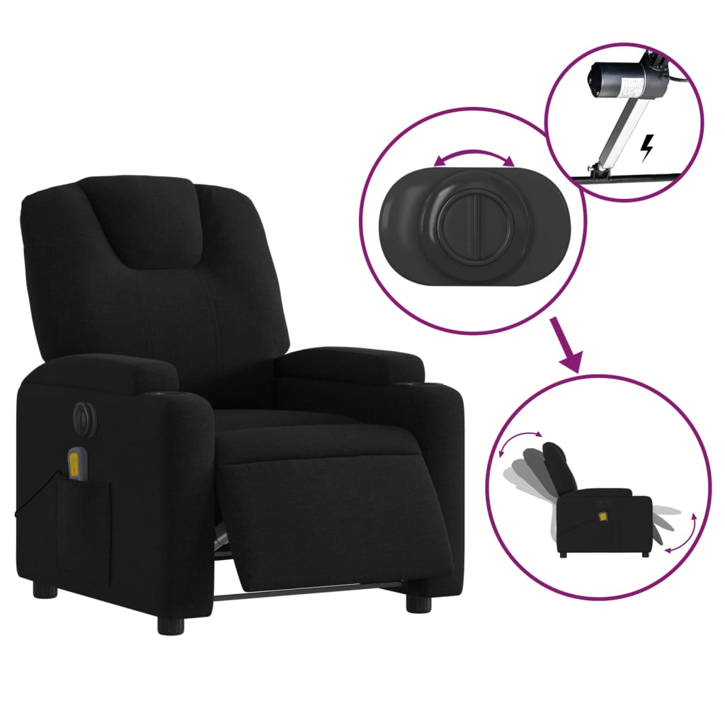 vidaXL Sillón reclinable de masaje eléctrico tela negro