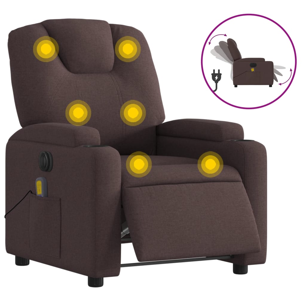 vidaXL Sillón reclinable de masaje eléctrico tela marrón oscuro