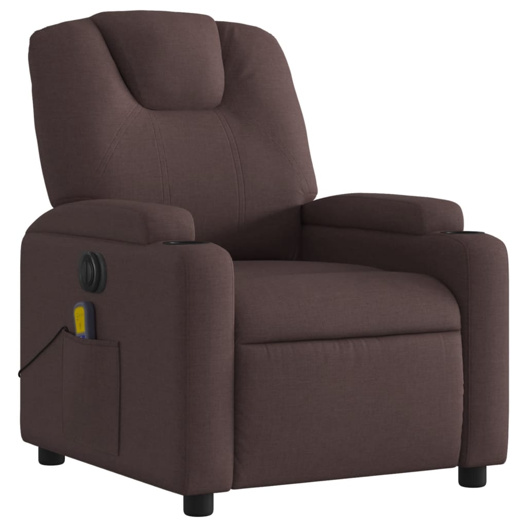 vidaXL Sillón reclinable de masaje eléctrico tela marrón oscuro