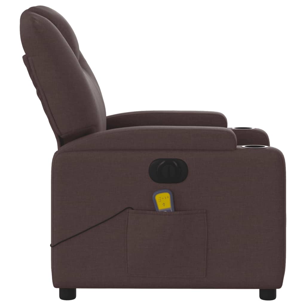 vidaXL Sillón reclinable de masaje eléctrico tela marrón oscuro