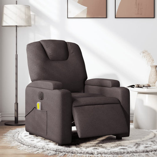 vidaXL Sillón reclinable de masaje eléctrico tela marrón oscuro