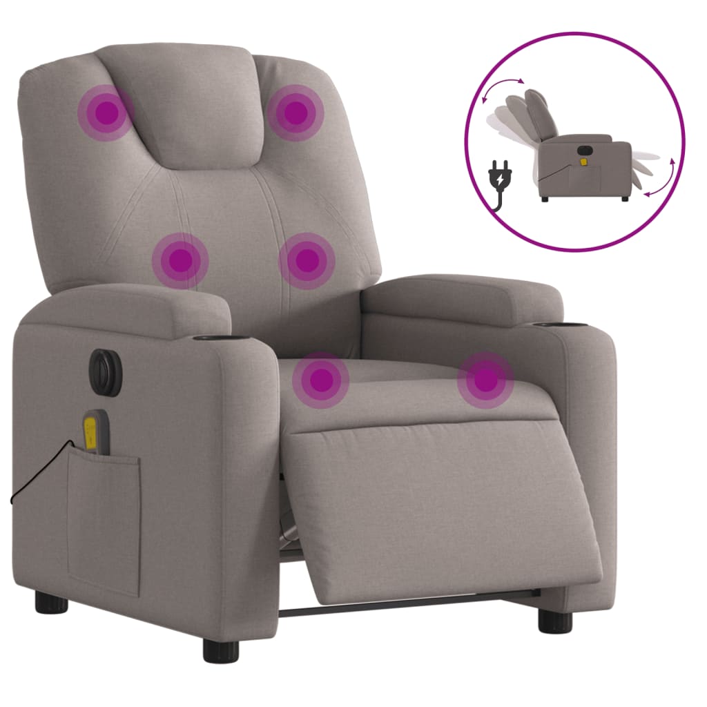 vidaXL Sillón reclinable de masaje eléctrico tela gris taupe