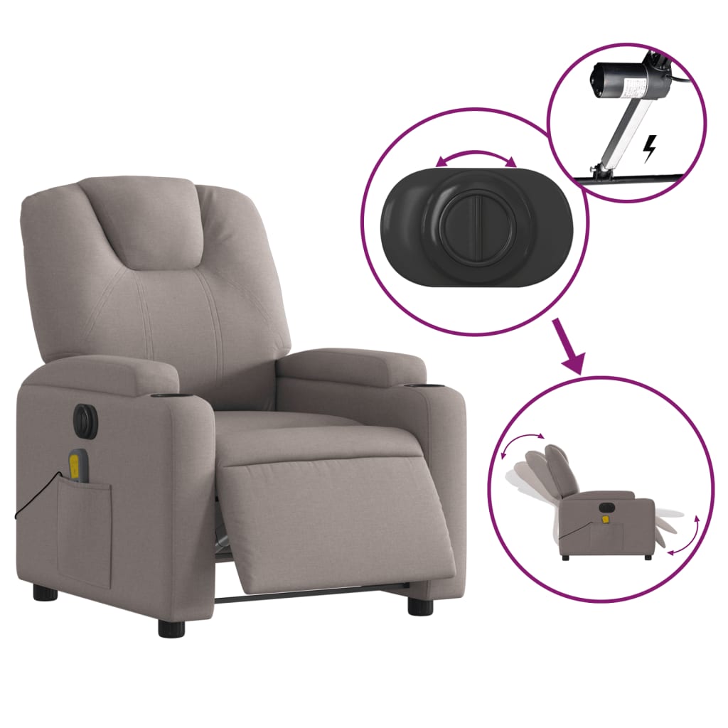 vidaXL Sillón reclinable de masaje eléctrico tela gris taupe