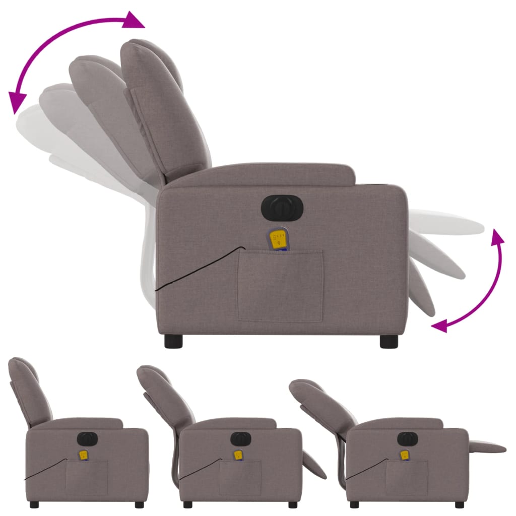 vidaXL Sillón reclinable de masaje eléctrico tela gris taupe