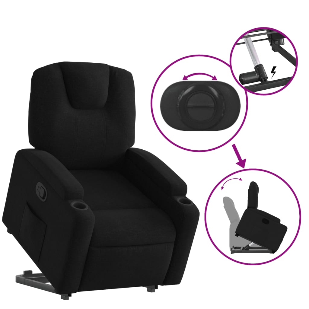 vidaXL Sillón reclinable elevable tela negro