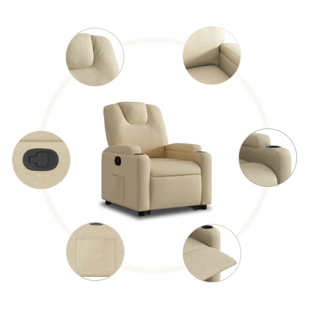 vidaXL Sillón reclinable elevable de tela color crema