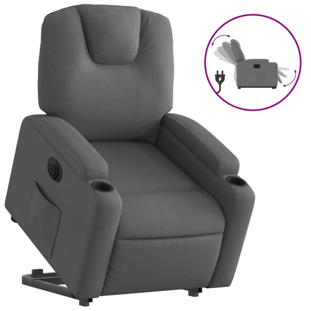 vidaXL Sillón eléctrico reclinable elevable de tela gris oscuro