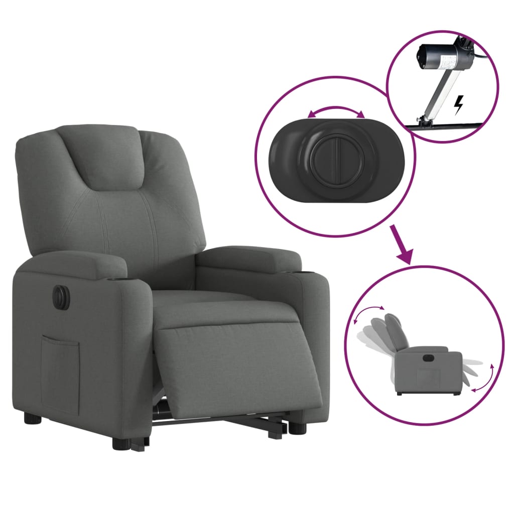 vidaXL Sillón eléctrico reclinable elevable de tela gris oscuro