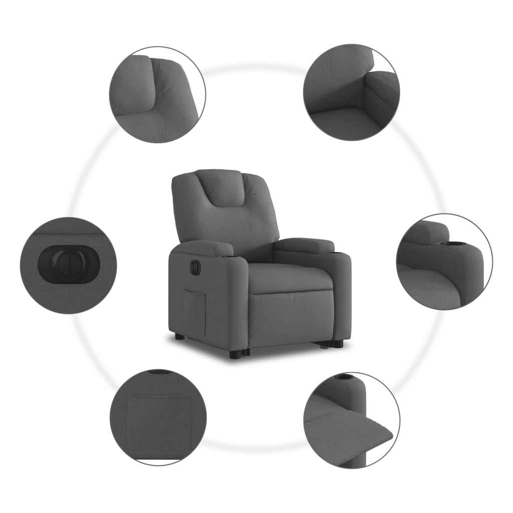 vidaXL Sillón eléctrico reclinable elevable de tela gris oscuro