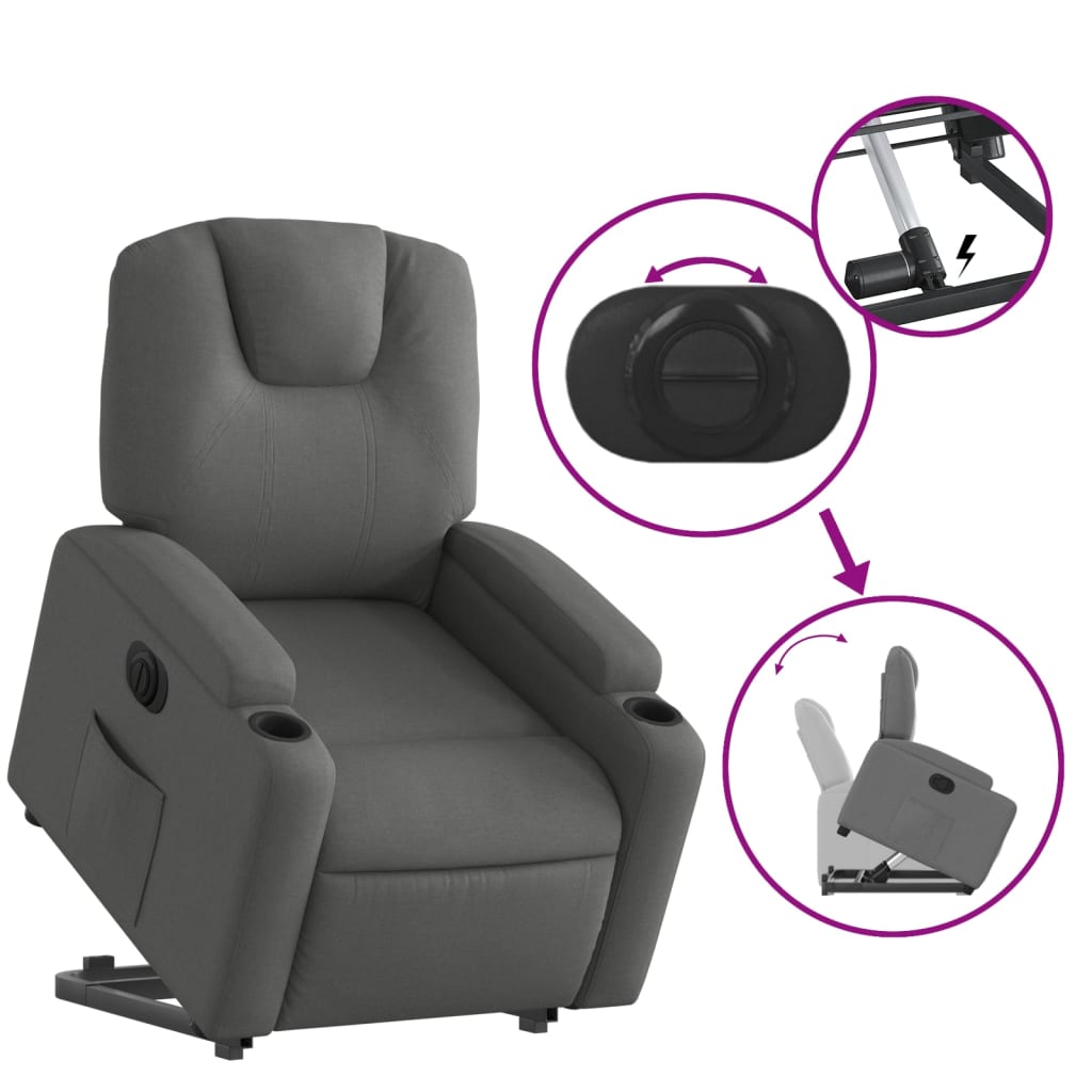 vidaXL Sillón eléctrico reclinable elevable de tela gris oscuro