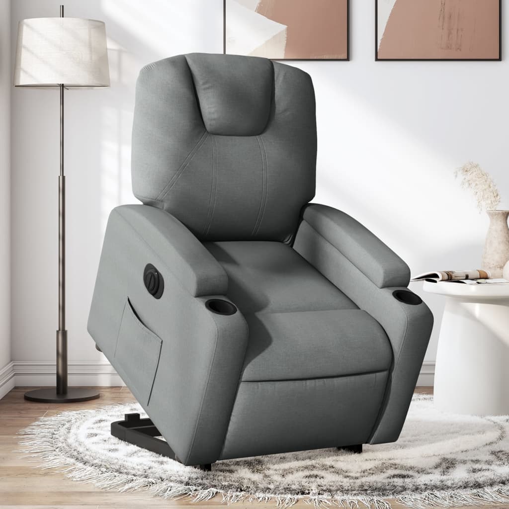 vidaXL Sillón eléctrico reclinable elevable de tela gris oscuro