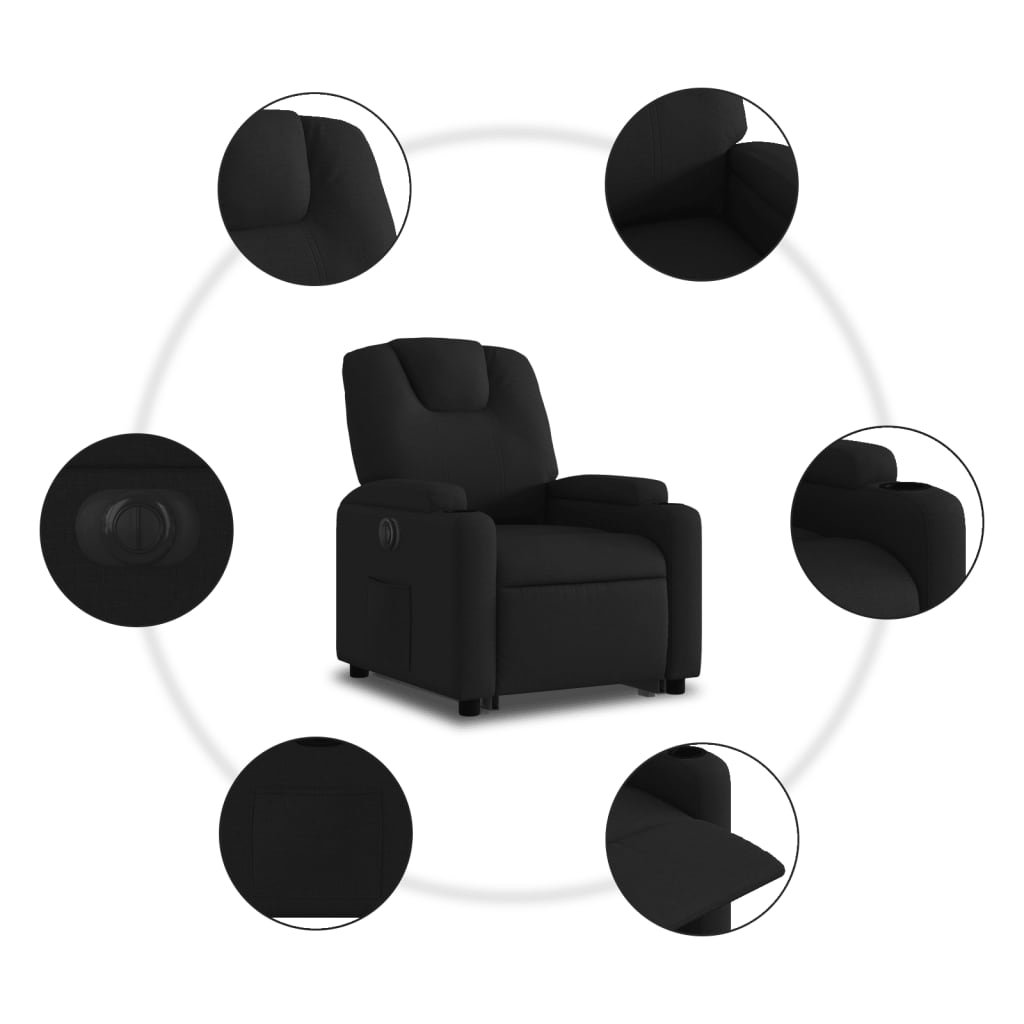 vidaXL Sillón eléctrico reclinable elevable de tela negro