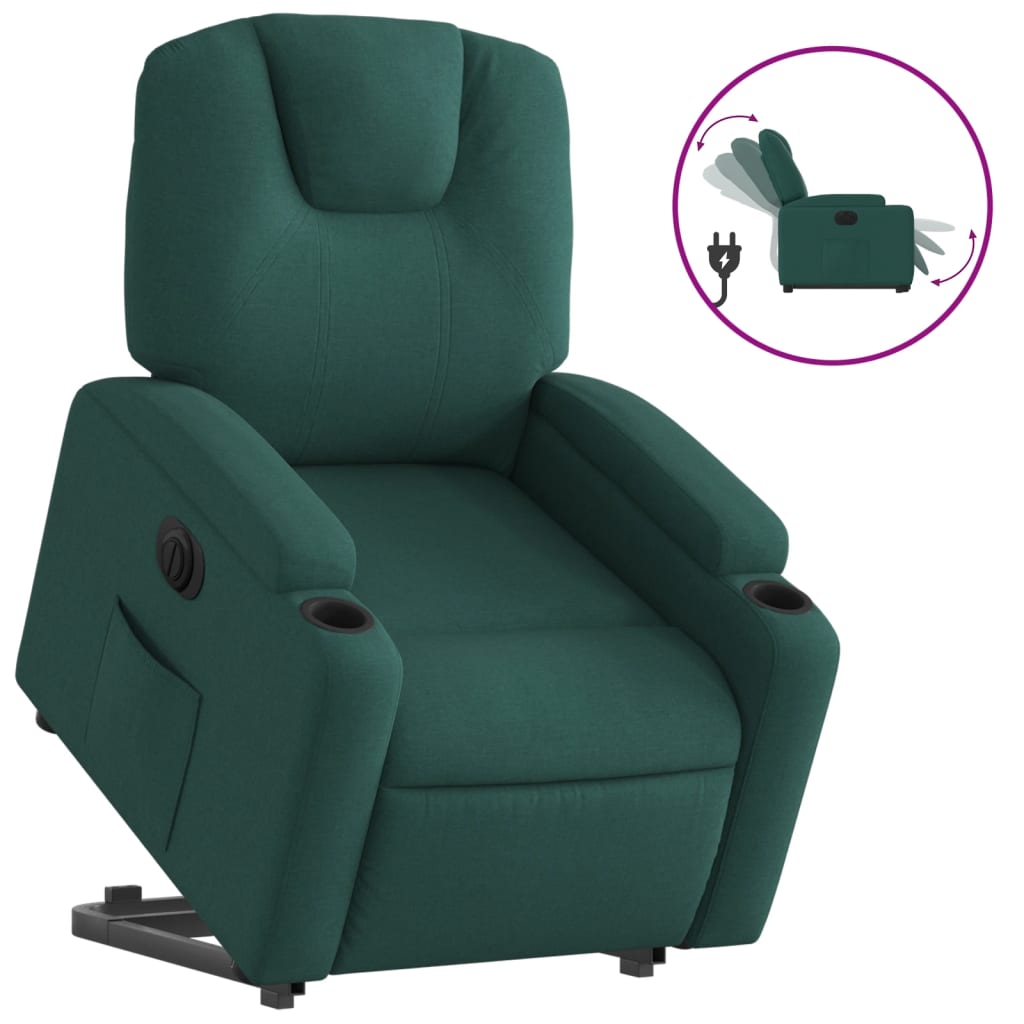 vidaXL Sillón eléctrico reclinable elevable de tela verde oscuro