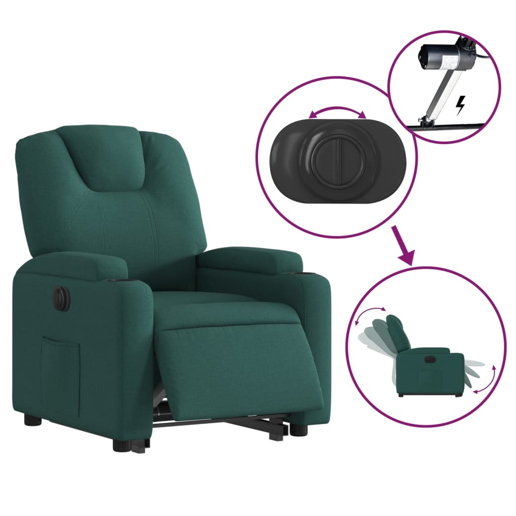 vidaXL Sillón eléctrico reclinable elevable de tela verde oscuro