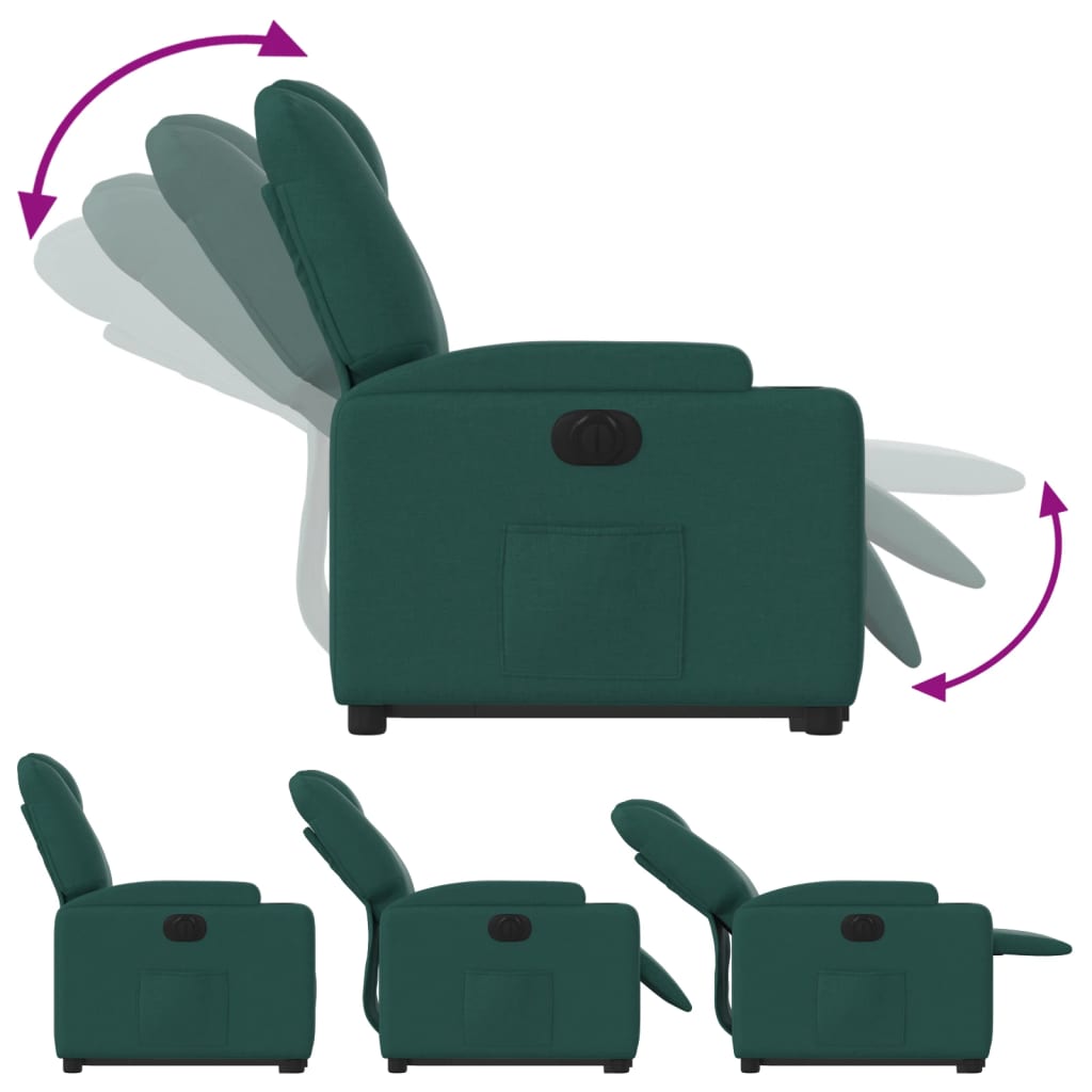 vidaXL Sillón eléctrico reclinable elevable de tela verde oscuro