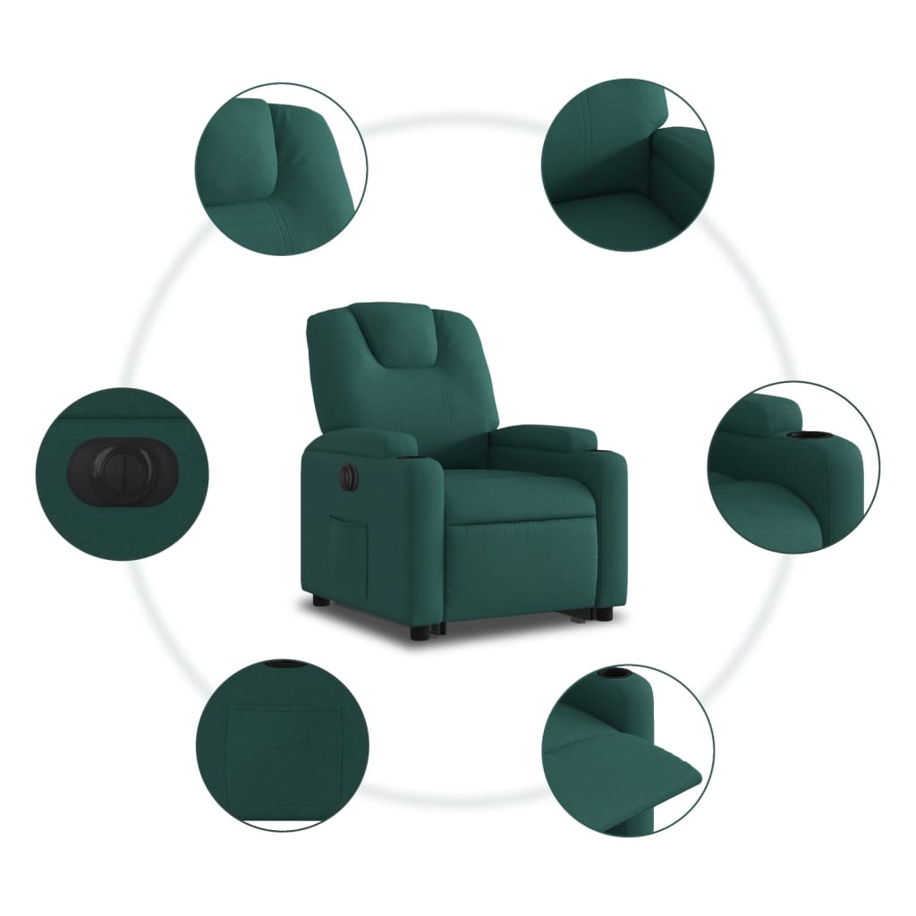 vidaXL Sillón eléctrico reclinable elevable de tela verde oscuro