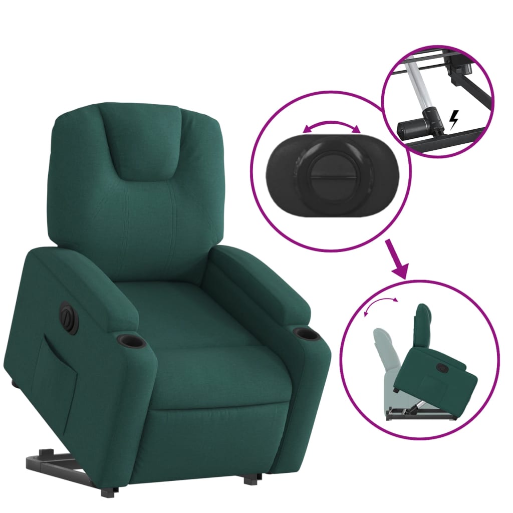 vidaXL Sillón eléctrico reclinable elevable de tela verde oscuro