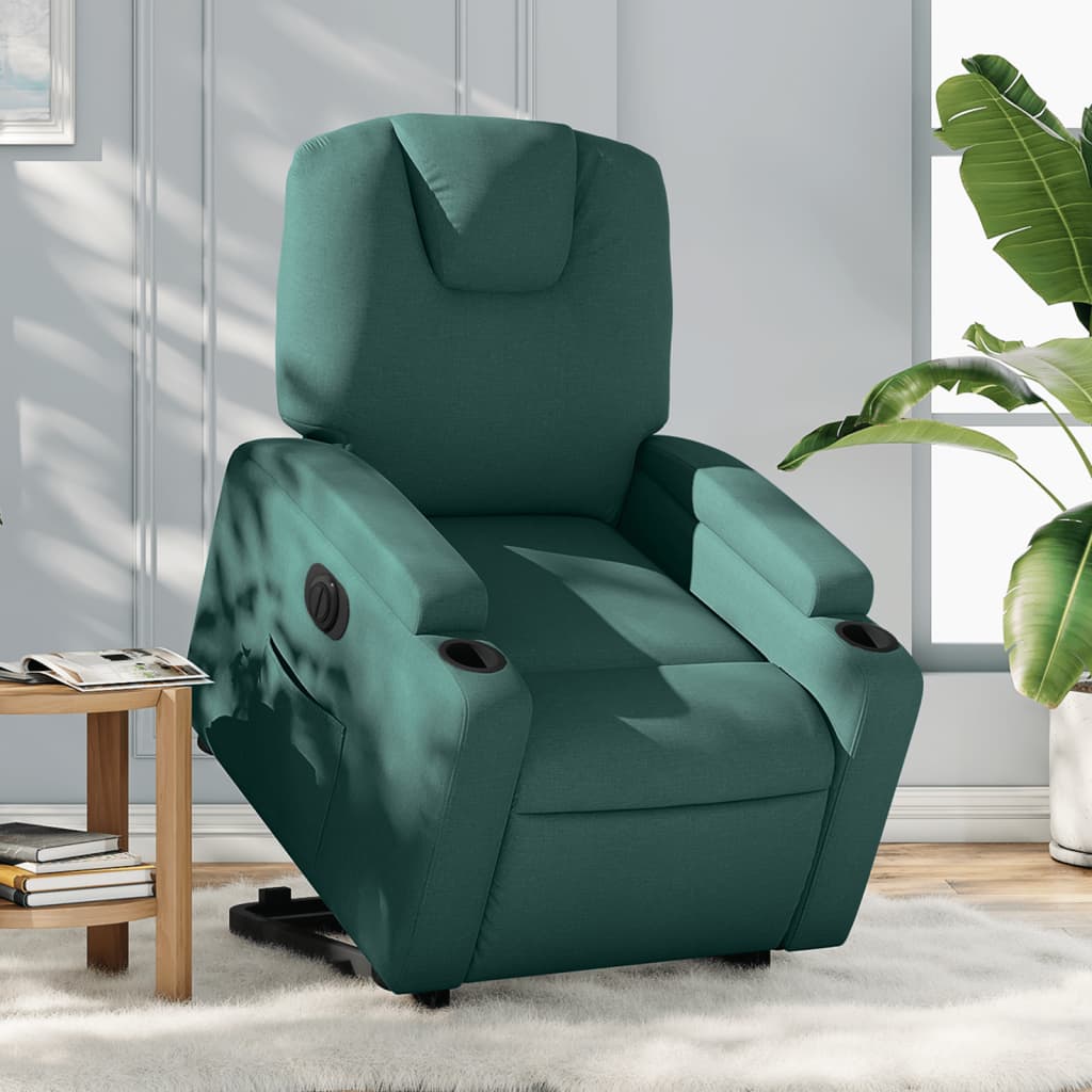 vidaXL Sillón eléctrico reclinable elevable de tela verde oscuro