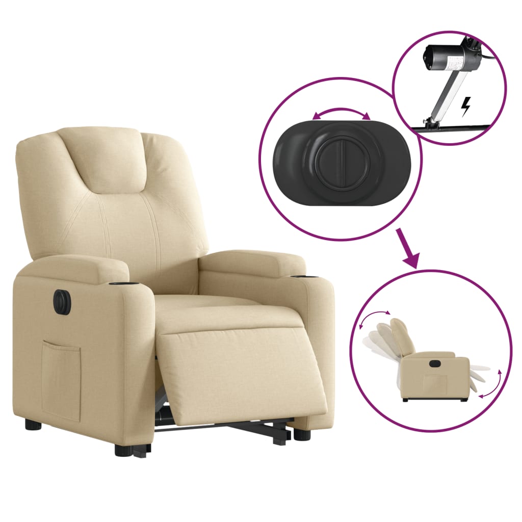 vidaXL Sillón eléctrico reclinable elevable de tela color crema