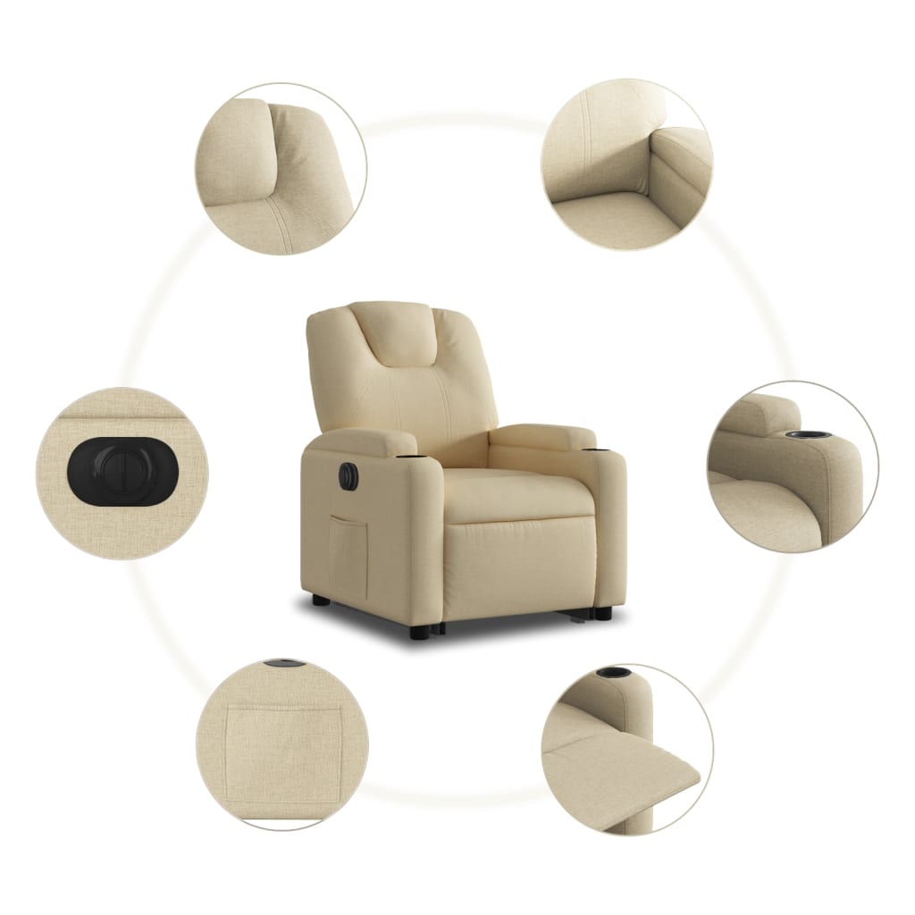 vidaXL Sillón eléctrico reclinable elevable de tela color crema