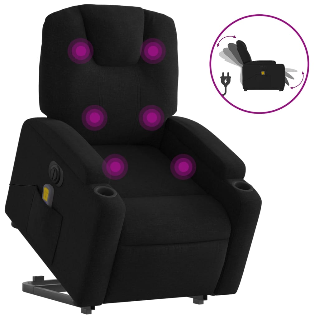 vidaXL Sillón de masaje eléctrico reclinable elevable tela negro