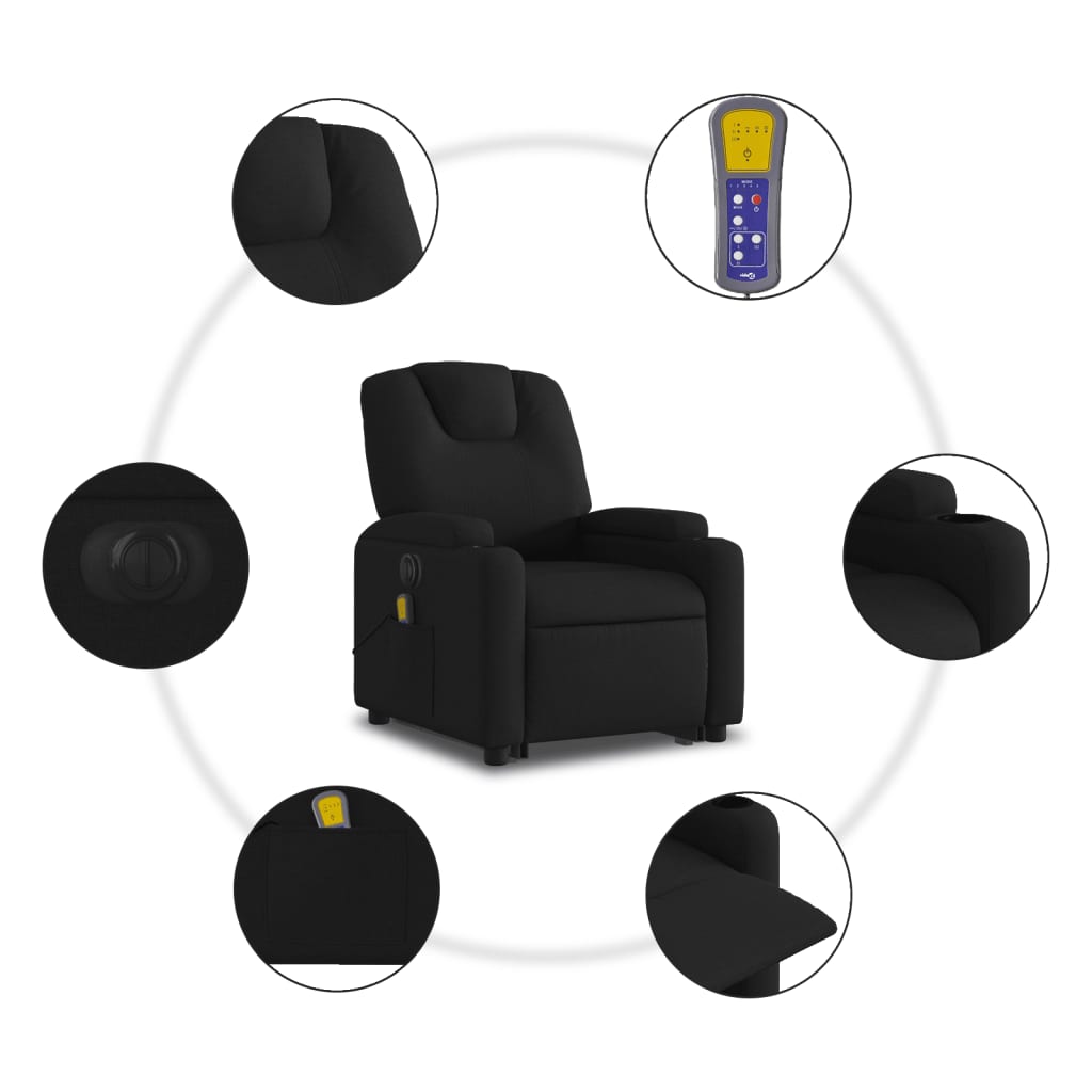 vidaXL Sillón de masaje eléctrico reclinable elevable tela negro