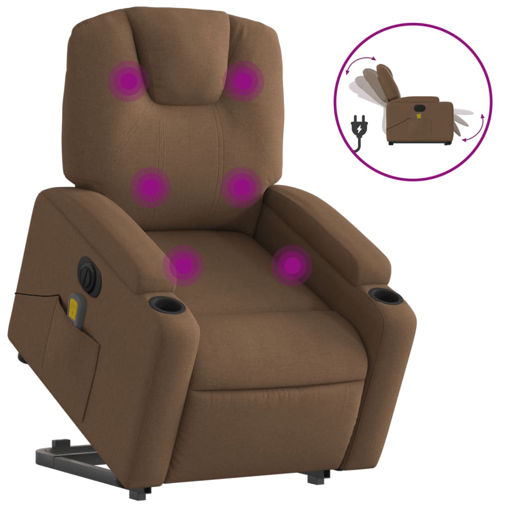 vidaXL Sillón de masaje eléctrico reclinable elevable tela marrón