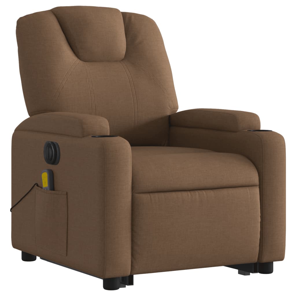 vidaXL Sillón de masaje eléctrico reclinable elevable tela marrón