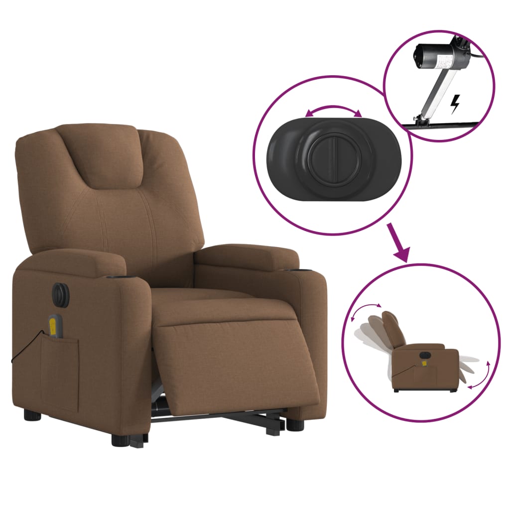 vidaXL Sillón de masaje eléctrico reclinable elevable tela marrón