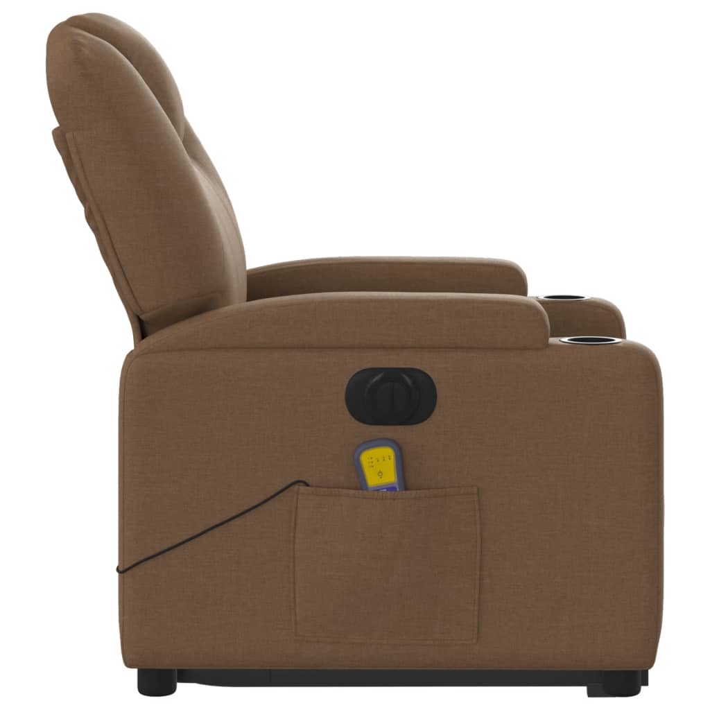 vidaXL Sillón de masaje eléctrico reclinable elevable tela marrón