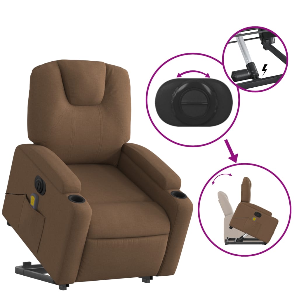 vidaXL Sillón de masaje eléctrico reclinable elevable tela marrón