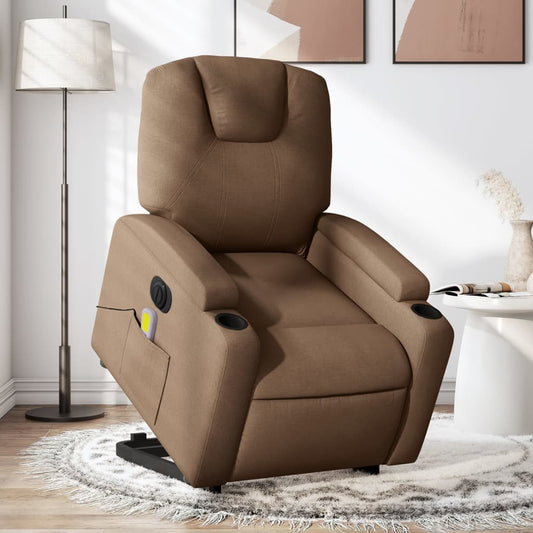 vidaXL Sillón de masaje eléctrico reclinable elevable tela marrón