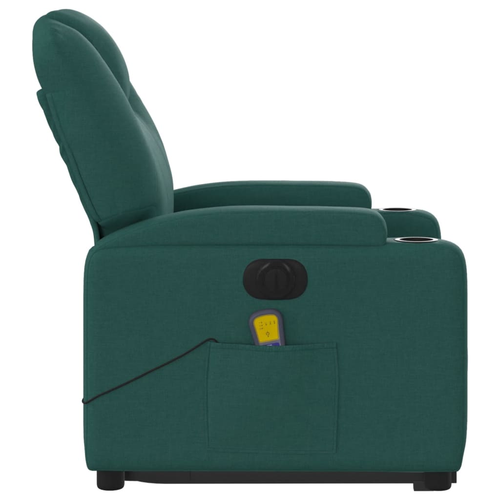 vidaXL Sillón masaje eléctrico reclinable elevable tela verde oscuro