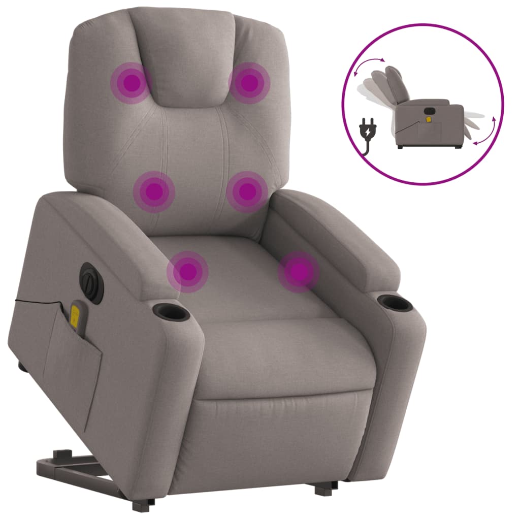 vidaXL Sillón de masaje eléctrico reclinable elevable tela taupé