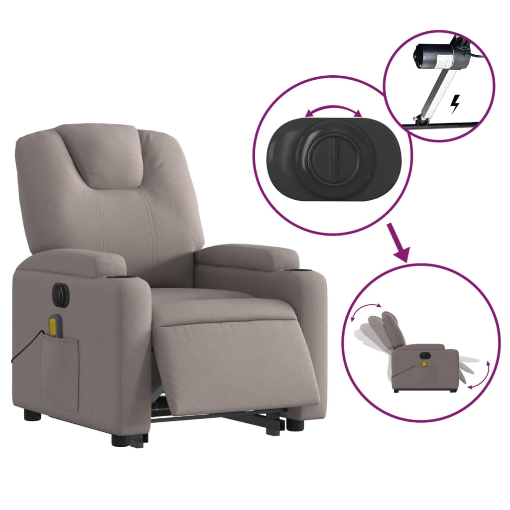 vidaXL Sillón de masaje eléctrico reclinable elevable tela taupé