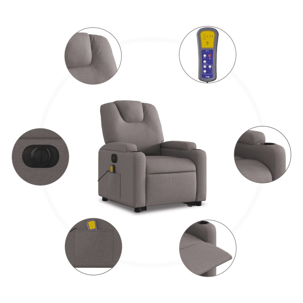 vidaXL Sillón de masaje eléctrico reclinable elevable tela taupé