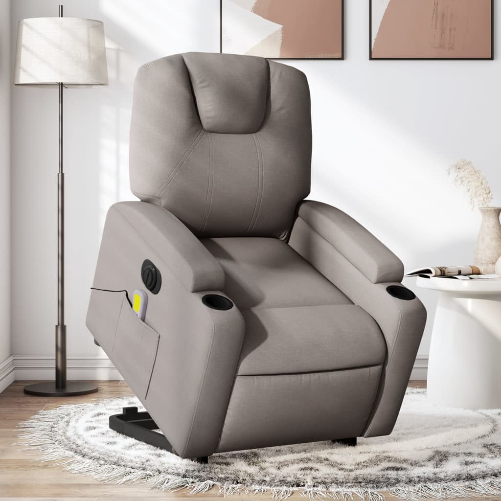 vidaXL Sillón de masaje eléctrico reclinable elevable tela taupé