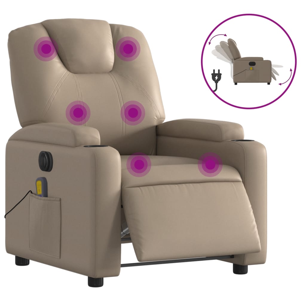 vidaXL Sillón reclinable de masaje eléctrico cuero sintético capuchino