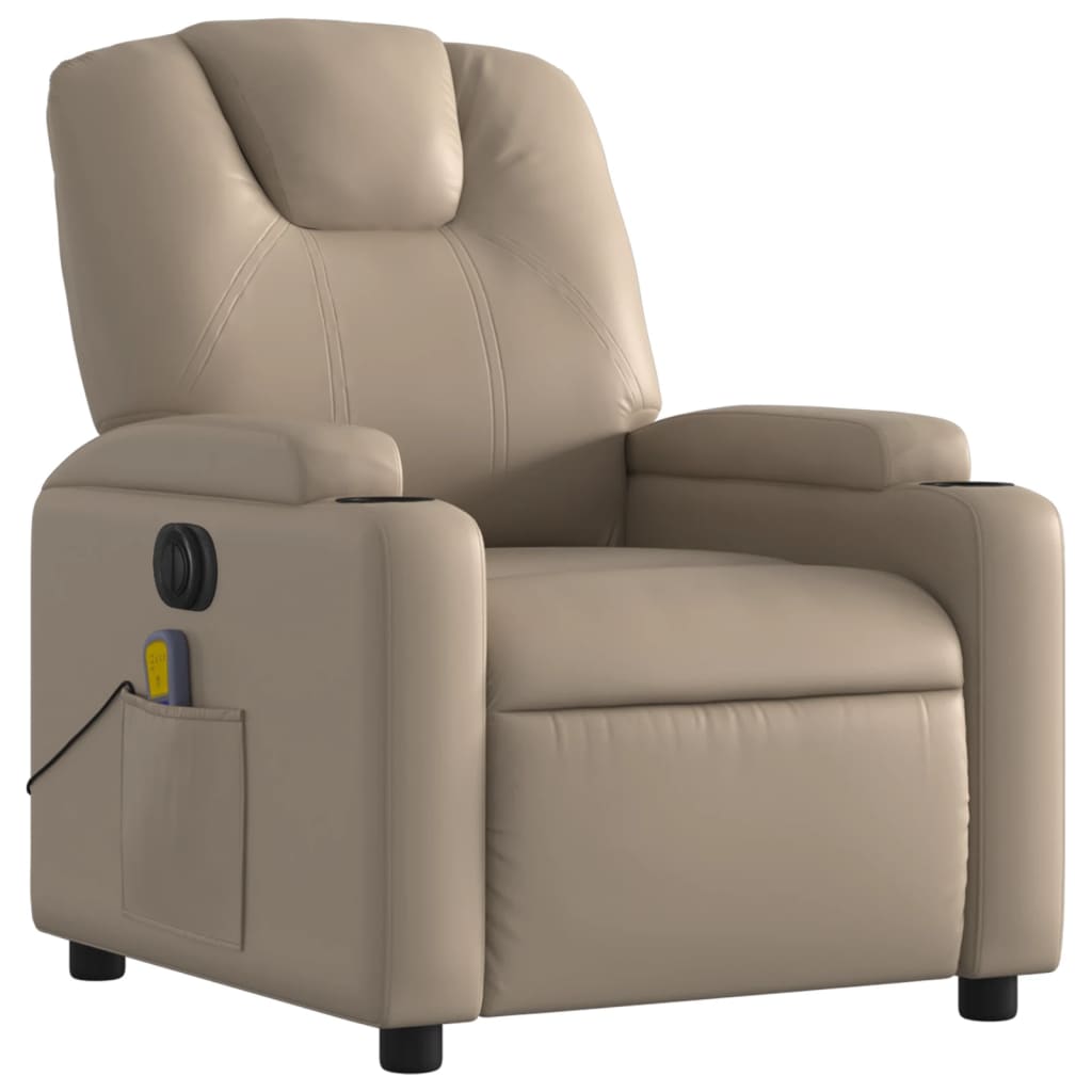 vidaXL Sillón reclinable de masaje eléctrico cuero sintético capuchino