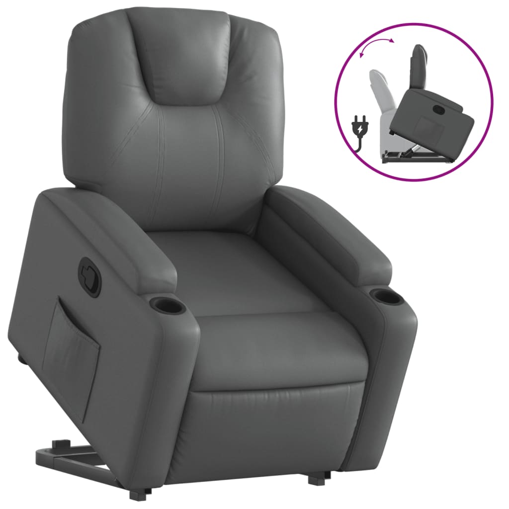 vidaXL Sillón reclinable elevable cuero artificial gris