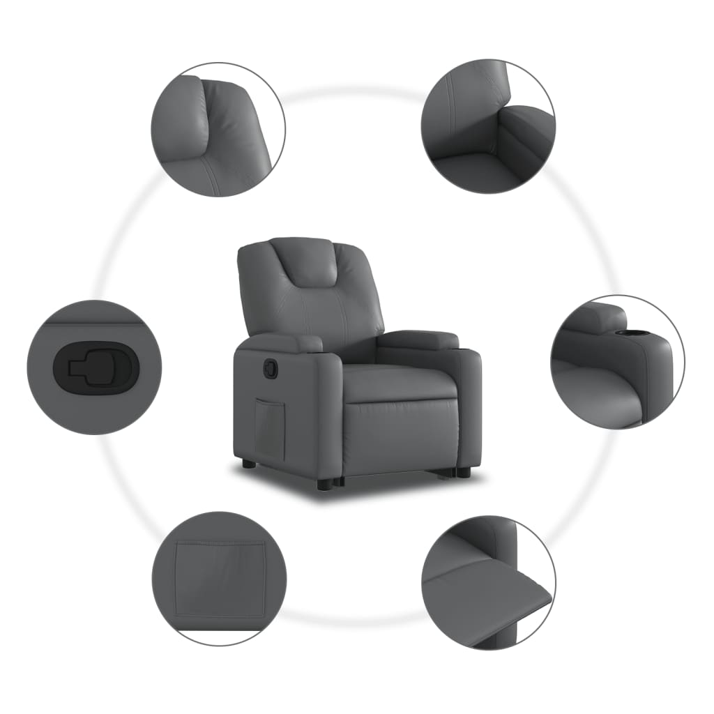 vidaXL Sillón reclinable elevable cuero artificial gris