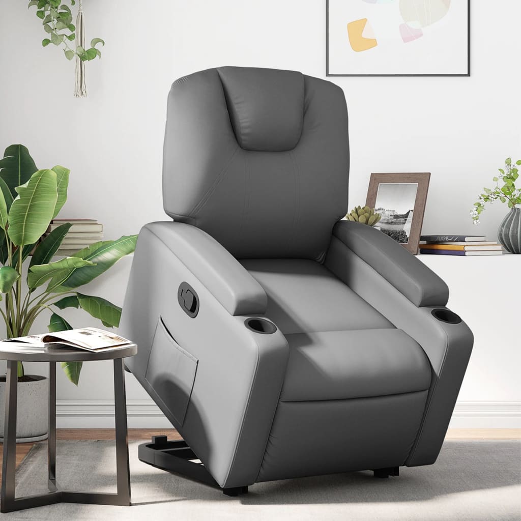 vidaXL Sillón reclinable elevable cuero artificial gris