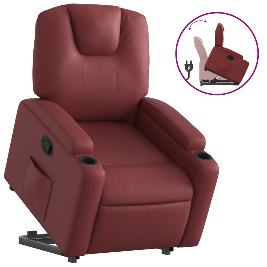 vidaXL Sillón reclinable elevable cuero artificial rojo tinto