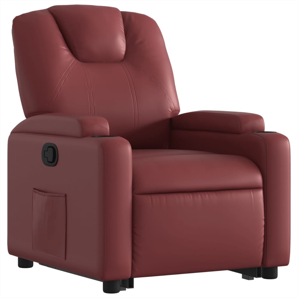 vidaXL Sillón reclinable elevable cuero artificial rojo tinto