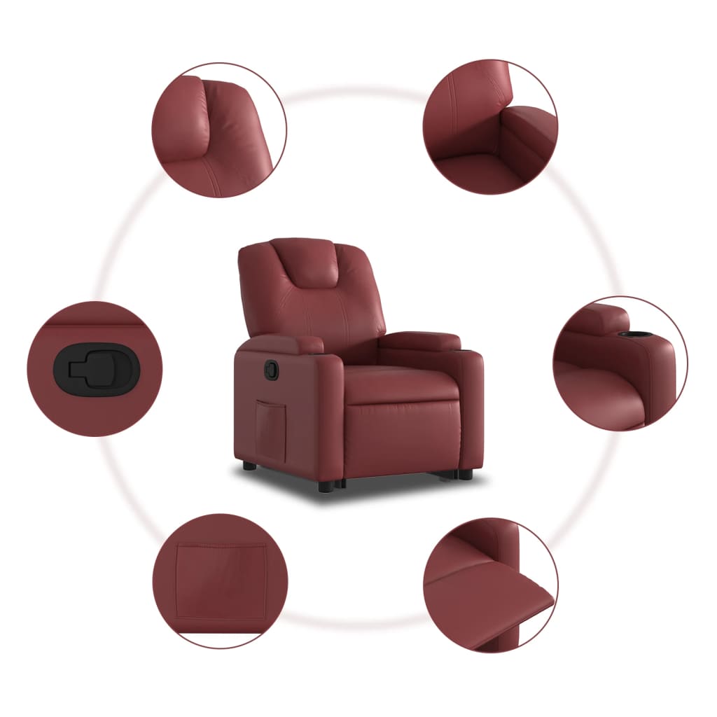 vidaXL Sillón reclinable elevable cuero artificial rojo tinto