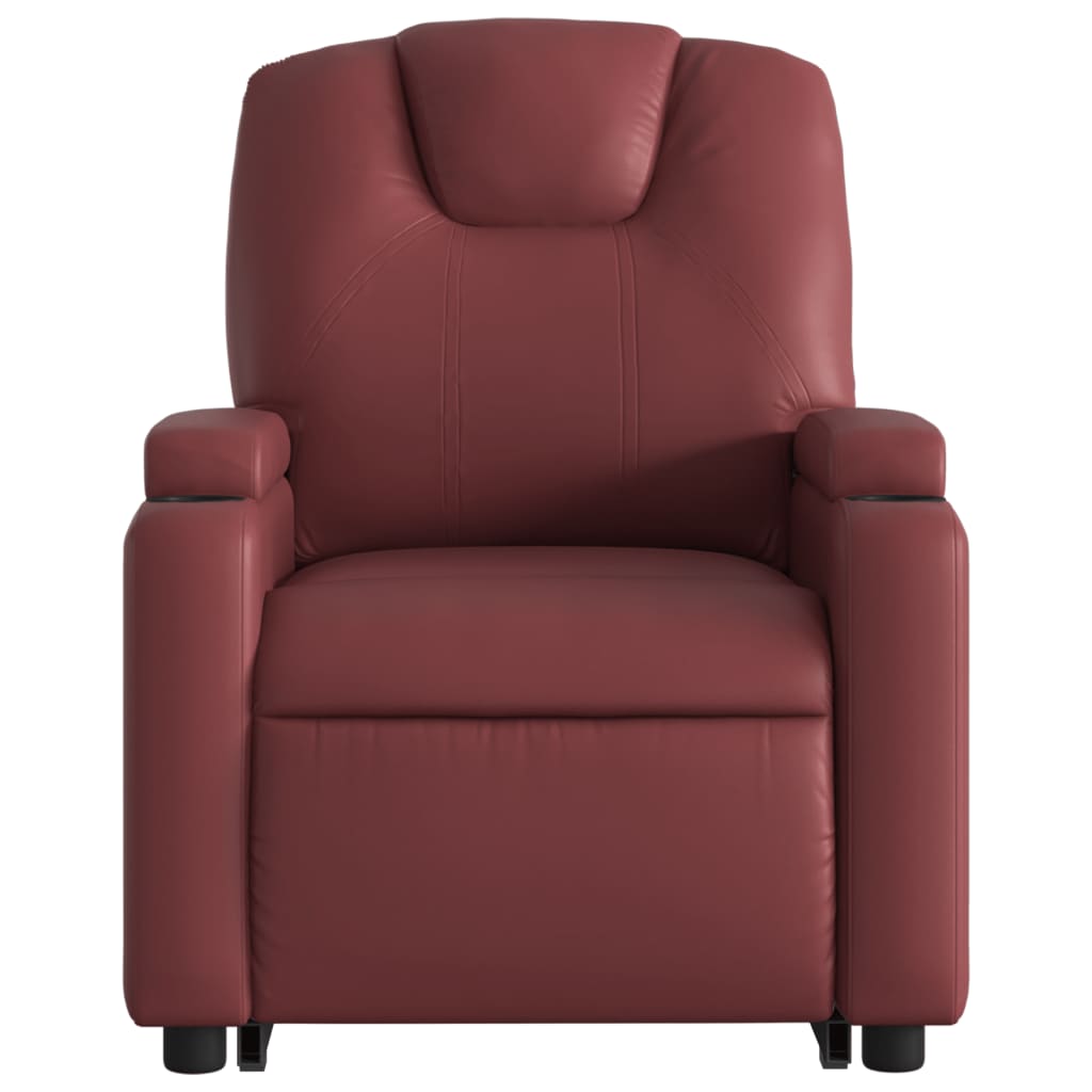 vidaXL Sillón reclinable elevable cuero artificial rojo tinto