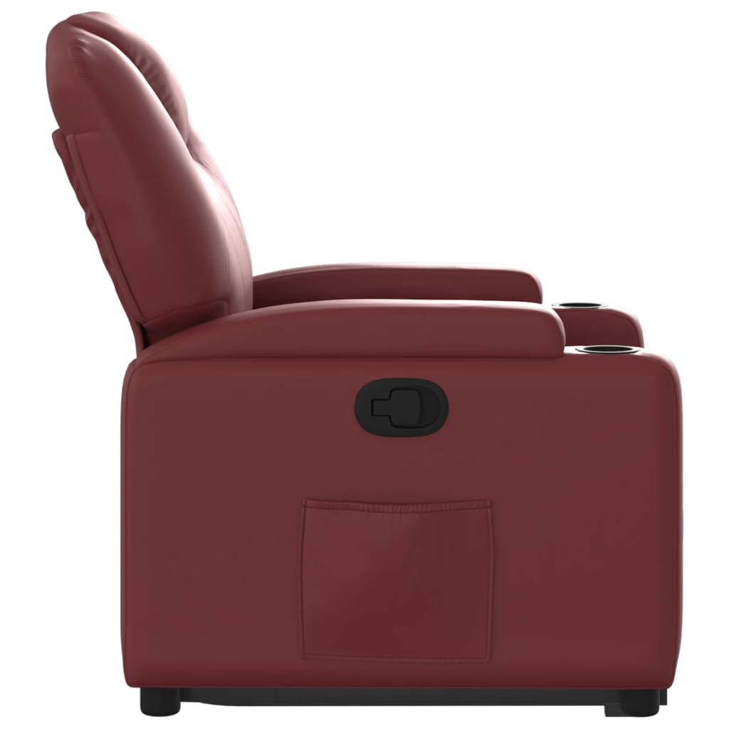 vidaXL Sillón reclinable elevable cuero artificial rojo tinto