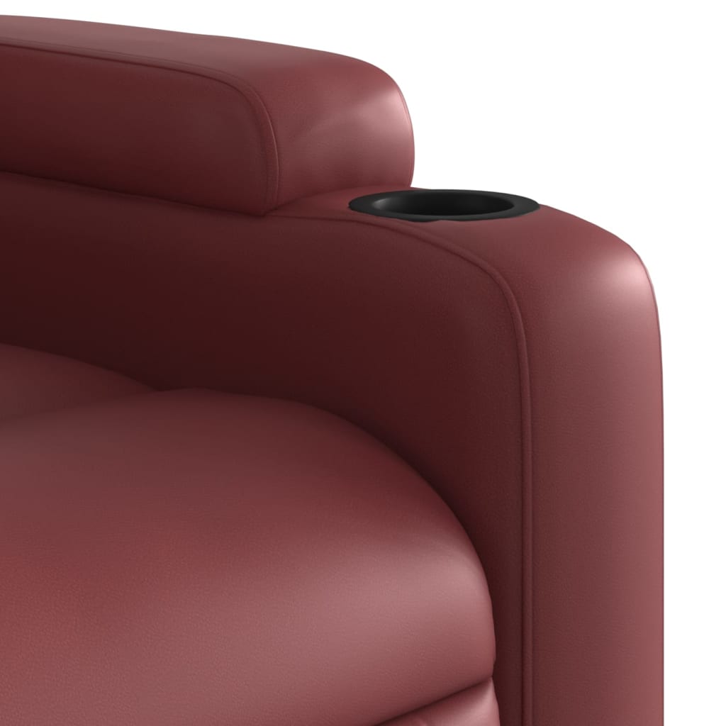 vidaXL Sillón reclinable elevable cuero artificial rojo tinto