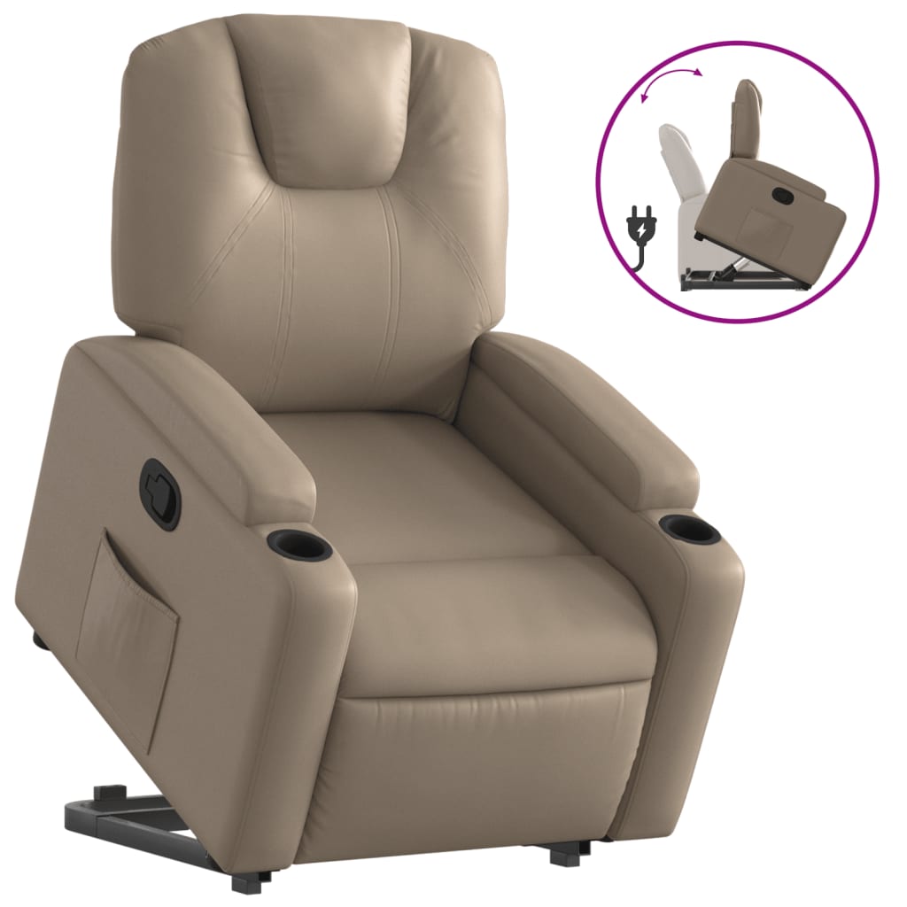 vidaXL Sillón reclinable elevable cuero artificial color capuchino