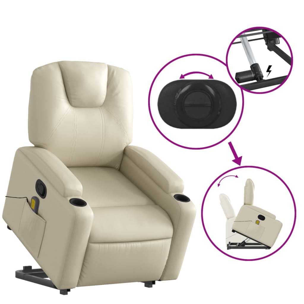 vidaXL Sillón reclinable de masaje de pie cuero artificial color crema